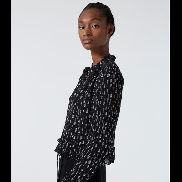 The Kooples Black Silver Smart Shirt with Puffed Sleeves and Polka Dot - Picture 2 of 12